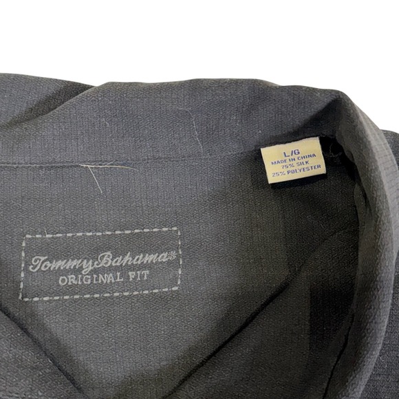 Tommy Bahama Island Zone Mens Large Silk Black Short Sleeve Button Up Camp Shirt - Picture 4 of 8